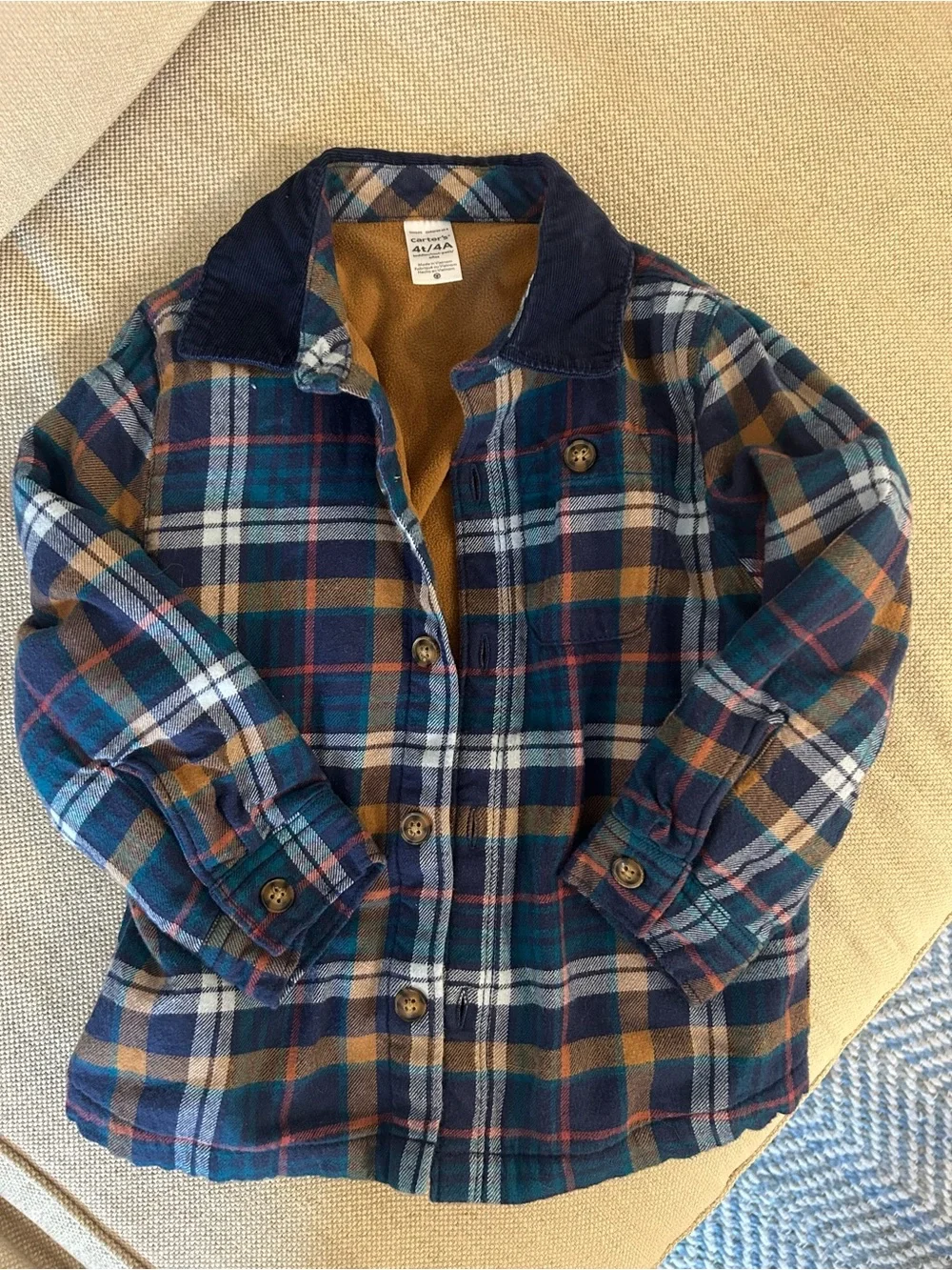 Carters Double Lined FlannelPlaid Fleece-Lined Kids Vest - Navy / Teal / Brown